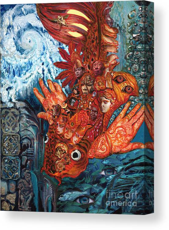 Fish Canvas Print featuring the painting Humanity Fish by Emily McLaughlin