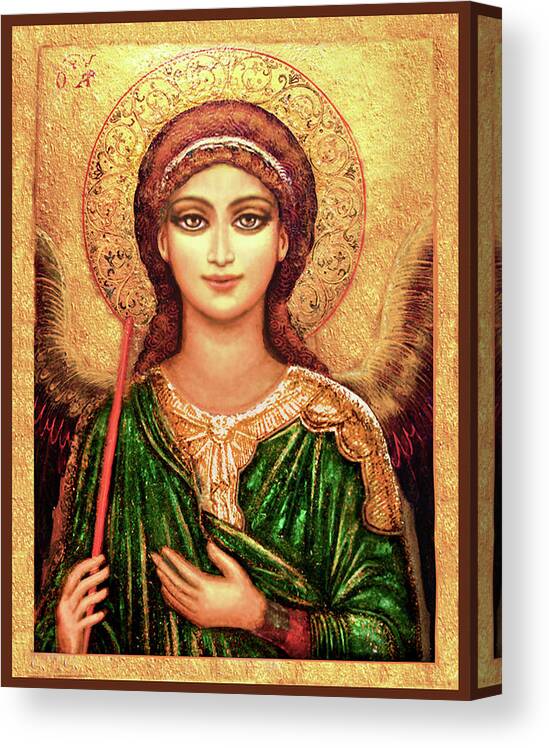 Christian Icons Print Canvas Print featuring the mixed media Icon Angel in Green by Ananda Vdovic