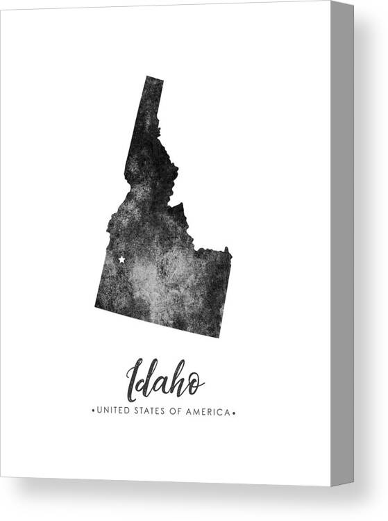 Idaho Canvas Print featuring the mixed media Idaho State Map Art - Grunge Silhouette by Studio Grafiikka