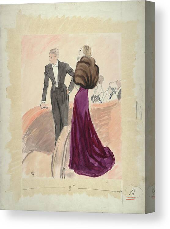 Fashion Canvas Print featuring the digital art Illustration Of A Woman And Man Dressed by Carl Oscar August Erickson