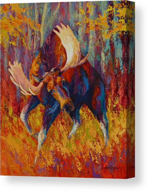 Moose Canvas Print featuring the painting Imminent Charge - Bull Moose by Marion Rose