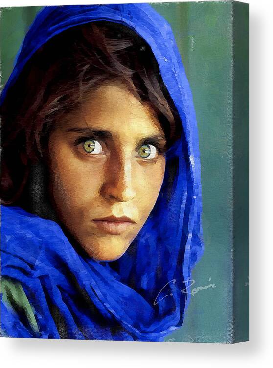 Afghan Canvas Print featuring the digital art Inspired by Steve McCurry's Afghan Girl by Charlie Roman