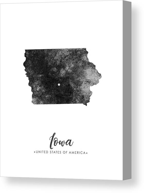 Iowa Canvas Print featuring the mixed media Iowa State Map Art - Grunge Silhouette by Studio Grafiikka
