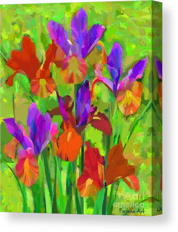 Abstract Art Canvas Print featuring the digital art Irises 3 by Dragica Micki Fortuna