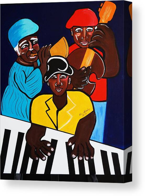 Jazz Band Canvas Print featuring the painting Jazz Sunshine Band by Nora Shepley