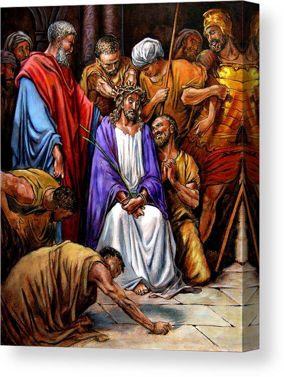Jesus Canvas Print featuring the painting Jesus Tormented by John Lautermilch