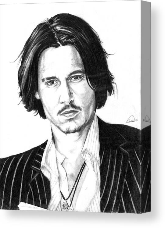 Johnni Deep Canvas Print featuring the drawing Johnny Depp Portrait by Alban Dizdari