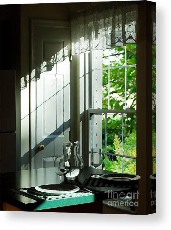 House Home Window Sunlight Sunbeam View Indoors Table Lunch Dinner Breakfast Canvas Print featuring the photograph Join Me for Lunch by Frances Miller
