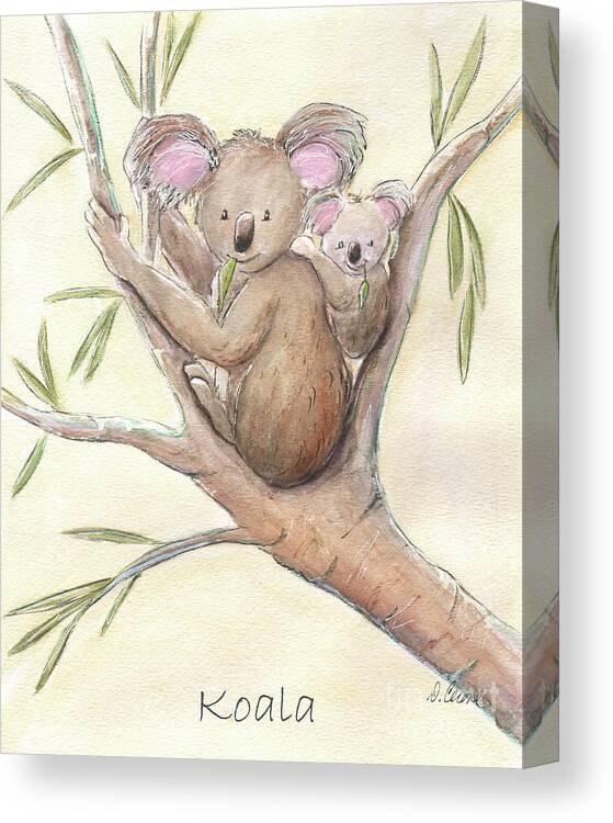 Koala Bear Canvas Print featuring the painting Koala Bear Mom and Baby by Debbie Cerone