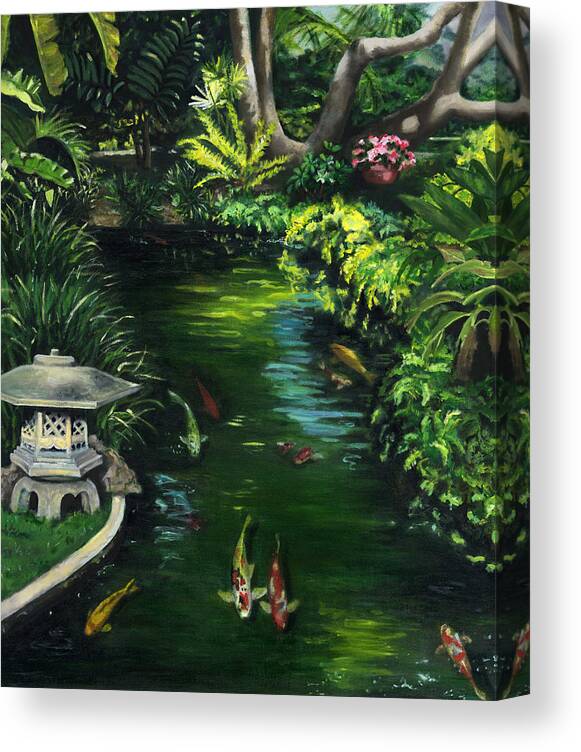 Koi Pond Canvas Print featuring the painting Koi Calm by Lisa Reinhardt