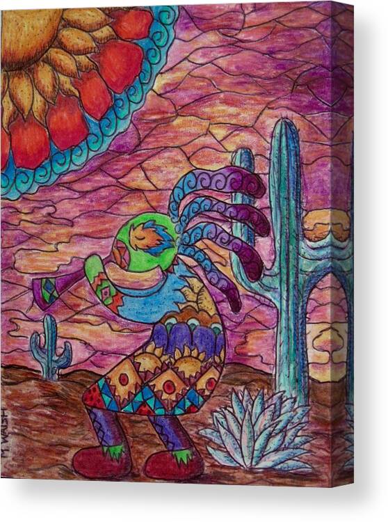 Southwestern Symbols Canvas Print featuring the drawing Kokopelli 4 by Megan Walsh