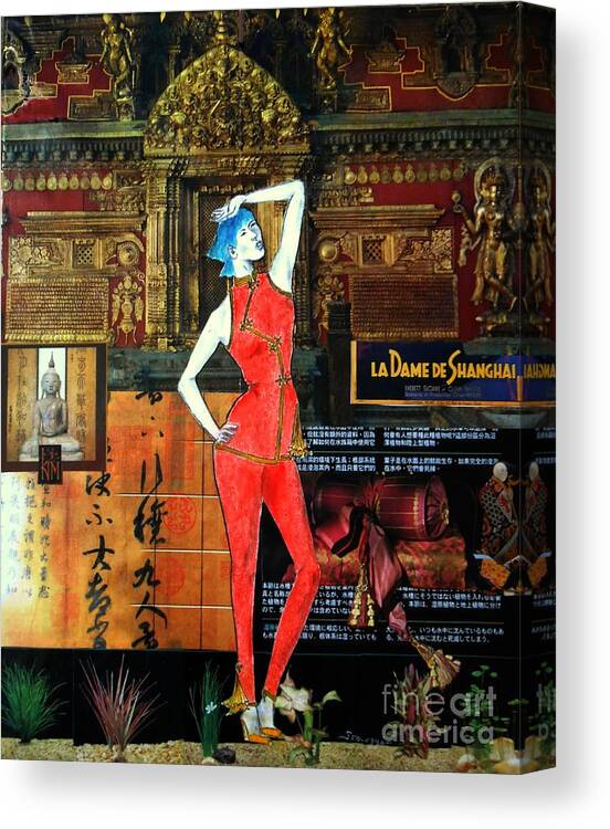 Kasian Canvas Print featuring the painting La Dame de Shanghai -- Asian Fashion Collage by Jayne Somogy