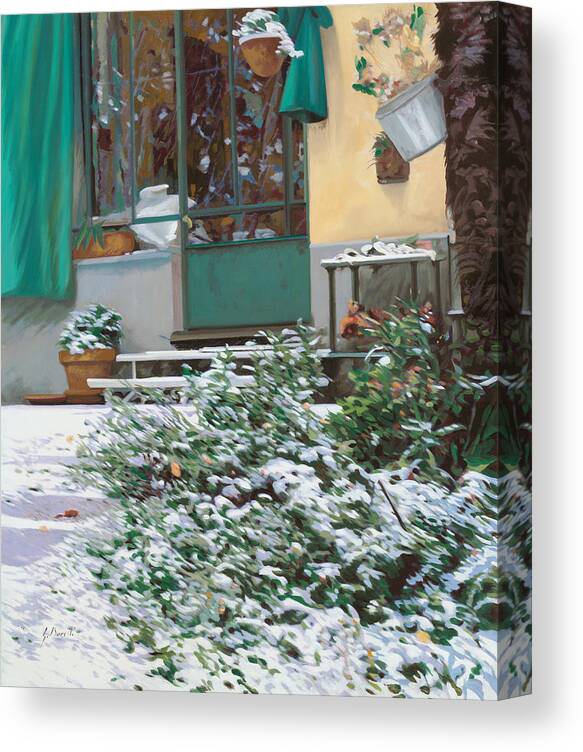 Snow Canvas Print featuring the painting La Neve A Casa by Guido Borelli