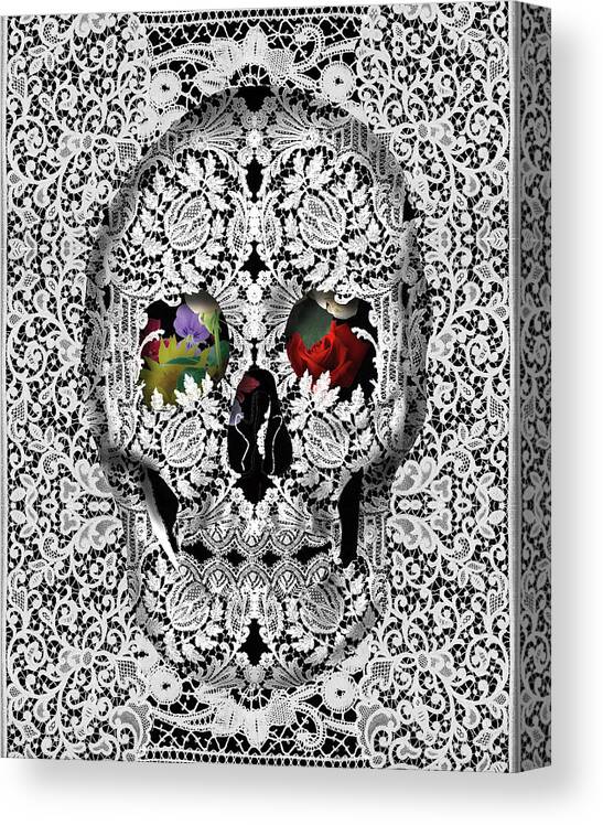 Skull Canvas Print featuring the painting Lace Skull White by Bekim M