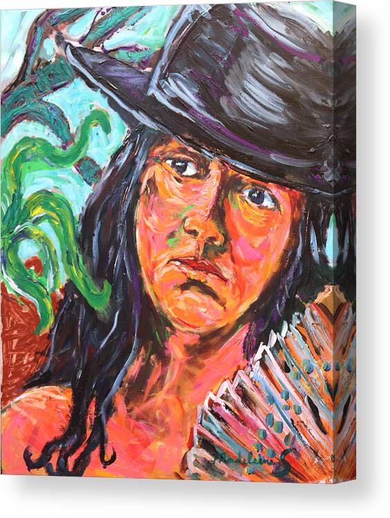 Portrait Canvas Print featuring the painting Lady in black hat by Madeleine Shulman
