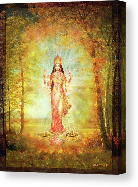 Goddess Canvas Print featuring the mixed media Lakshmi Vision in the Forest by Ananda Vdovic