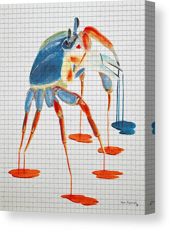 Blue Canvas Print featuring the painting Land Crab Fight Stance Mosaic Tile by Ken Figurski