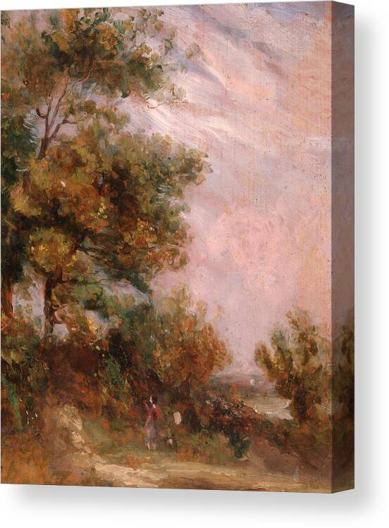 Thomas Churchyard Canvas Print featuring the painting Landscape with Trees and a Figure by Thomas Churchyard