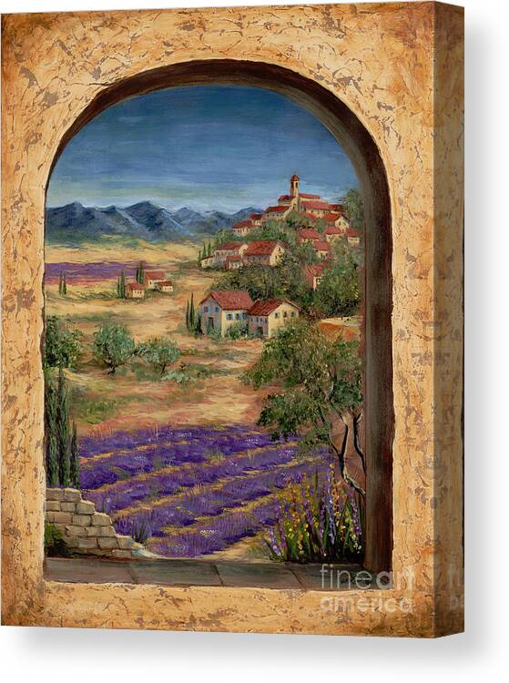 Europe Canvas Print featuring the painting Lavender Fields and Village of Provence by Marilyn Dunlap