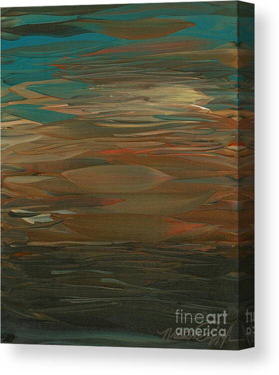 Sunset Canvas Print featuring the painting Layered Teal Sunset by Nadine Rippelmeyer