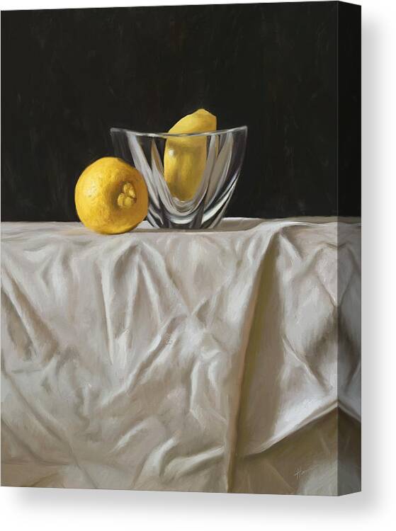 Lemon Canvas Print featuring the painting Lemons with Glass Bowl by Shelley Hanna