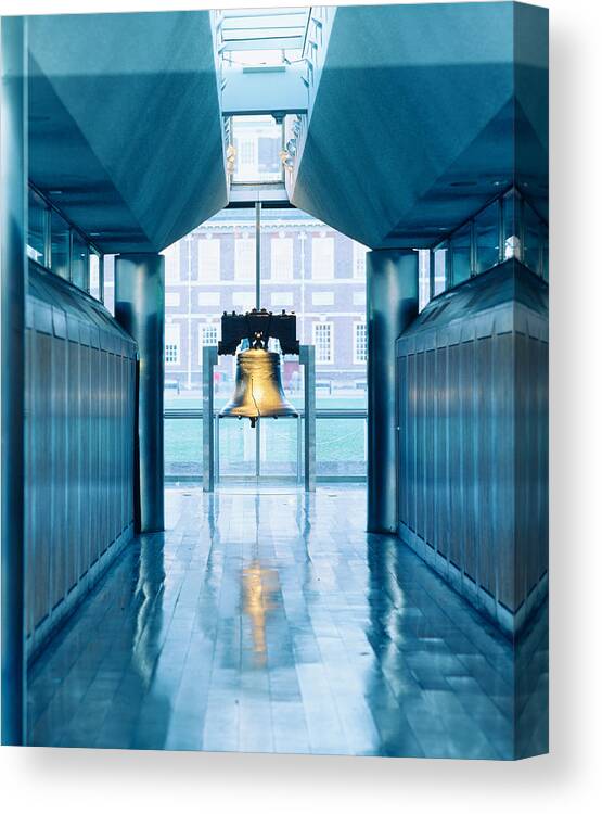 Photography Canvas Print featuring the photograph Liberty Bell Hanging In A Corridor by Panoramic Images