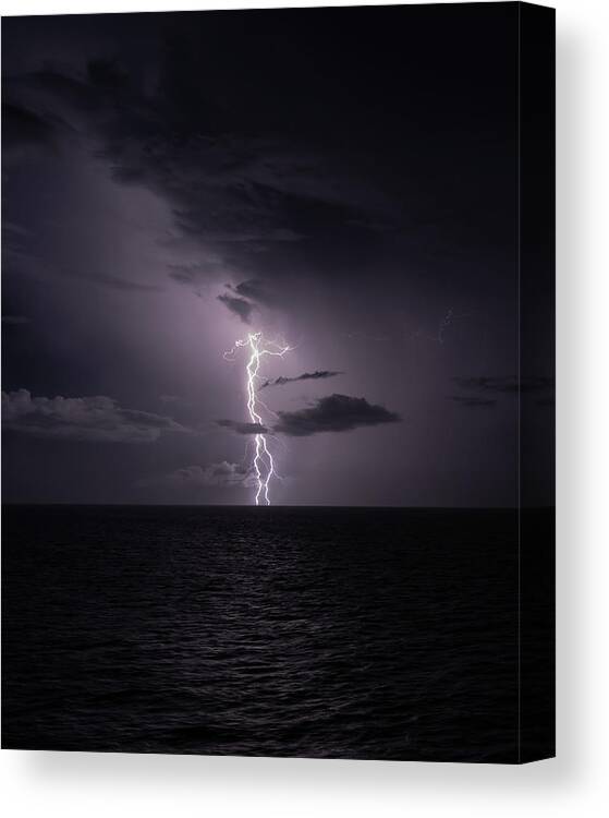 Lightning Canvas Print featuring the photograph Lightning at Sea I by William Dickman
