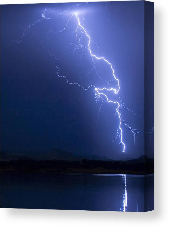 Lightning Canvas Print featuring the photograph Lightning Strike in the Blue Night by James BO Insogna