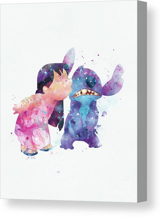 Lilo And Stitch Canvas Print featuring the mixed media Lilo and Stitch by Monn Print
