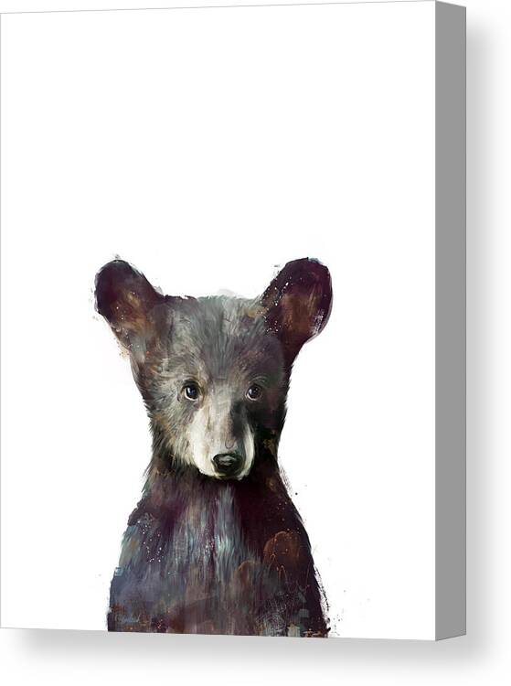 Bear Baby Baby Bear Cub Bear Cub Nature Animals Animal Wildlife Wild Wilderness Fauna Forest Woodland Creature Illustration Drawing Painting Art Artwork Amy Hamilton Little Collection Series Canvas Print featuring the painting Little Bear by Amy Hamilton