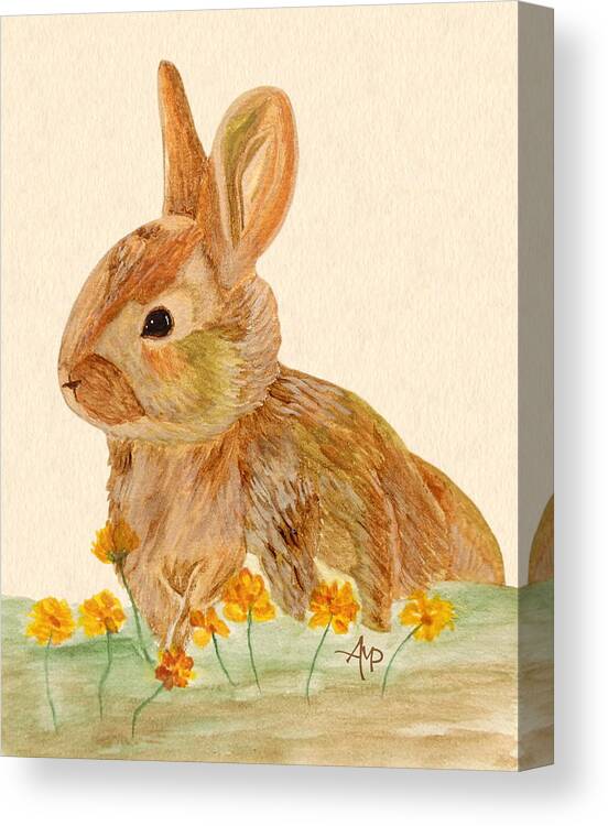 Rabbit Canvas Print featuring the painting Little Rabbit by Angeles M Pomata