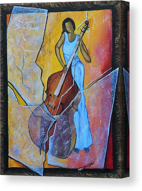 Bass Cello Canvas Print featuring the painting Live Performance by Arthur Covington