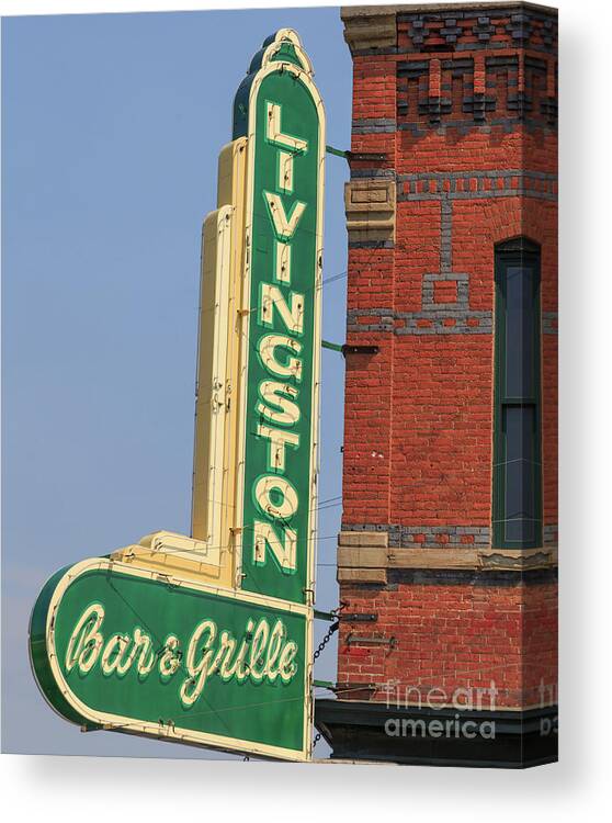 Livingston Canvas Print featuring the photograph Livingston Bar and Grill Old Neon Sign Montana by Edward Fielding