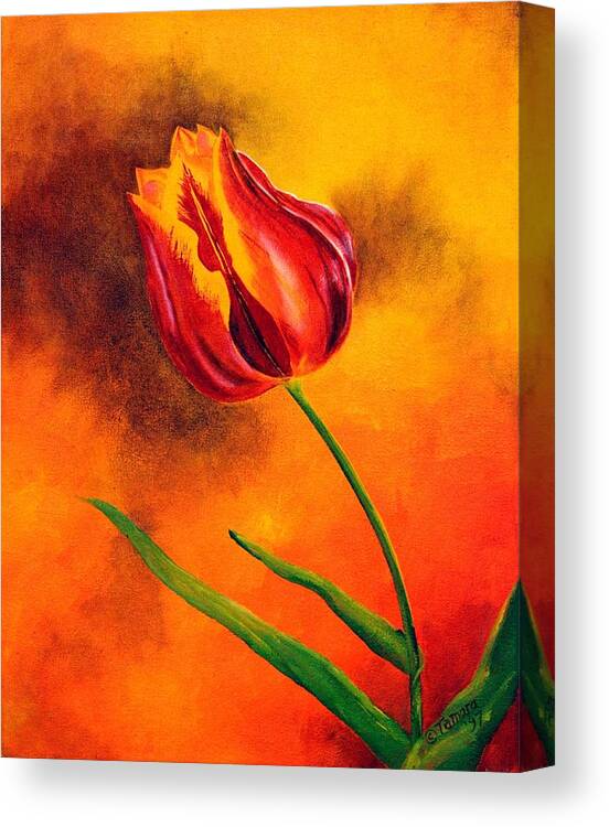 Tulip Canvas Print featuring the painting Lone Red Tulip by Tamara Kulish