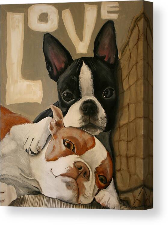 Boston Terrier Canvas Print featuring the painting Love by Debbie Brown
