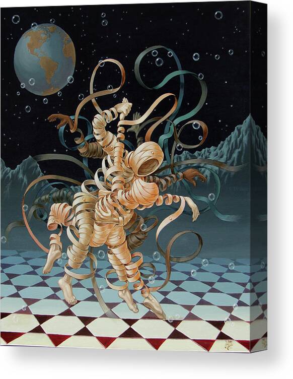 Lunar Landscape Canvas Print featuring the painting Lunar Tango in Space And Time by Victor Molev