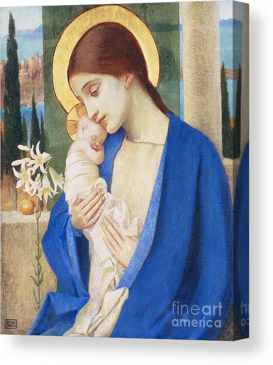 Virgin Mary; Infant Christ; Jesus; Halo Canvas Print featuring the painting Madonna and Child by Marianne Stokes