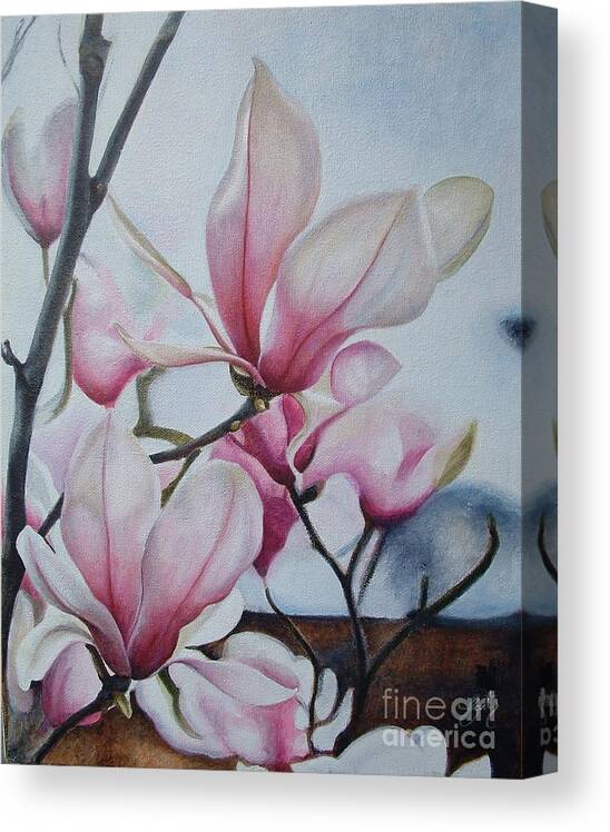 Flowers Canvas Print featuring the painting Magnolia Reach by Daniela Easter