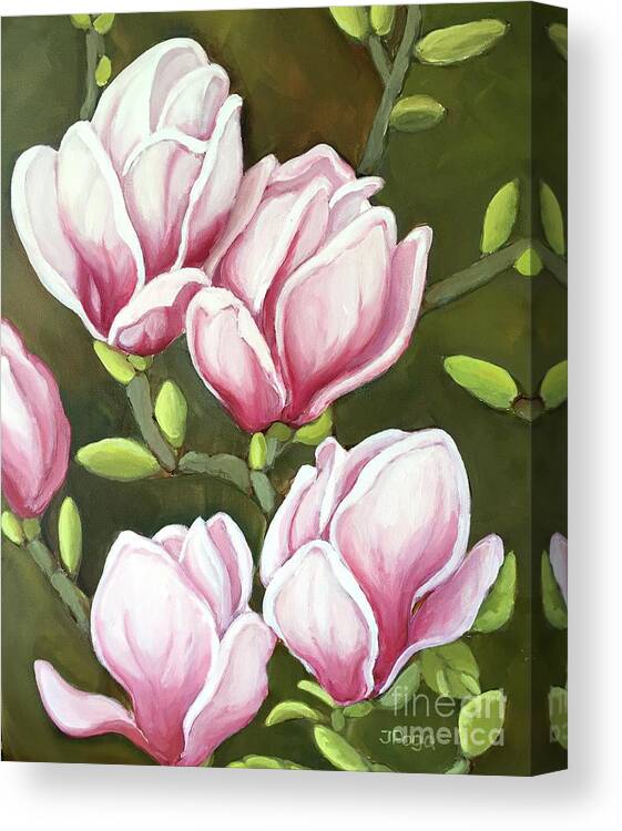 Magnolia Canvas Print featuring the painting Magnolias, gentle pink by Inese Poga