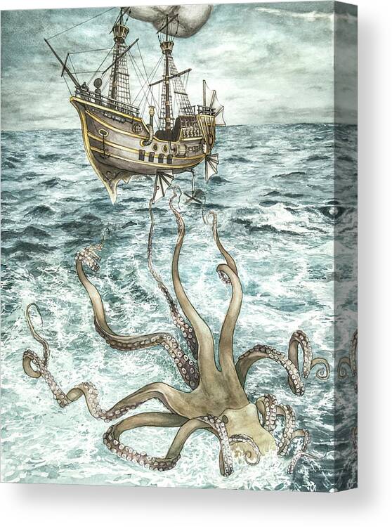 Steampunk Canvas Print featuring the painting Maiden Voyage by Arleana Holtzmann