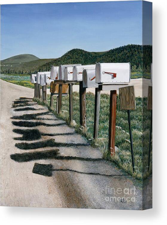 Mail Boxes Canvas Print featuring the painting Mail Boxes by Jiji Lee