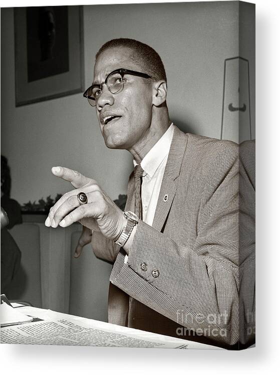 Nation Of Islam Canvas Print featuring the photograph Malcolm X by Martin Konopacki Restoration