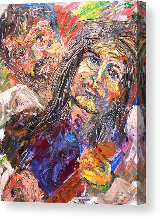 Portraits Canvas Print featuring the painting Man behind the women by Madeleine Shulman