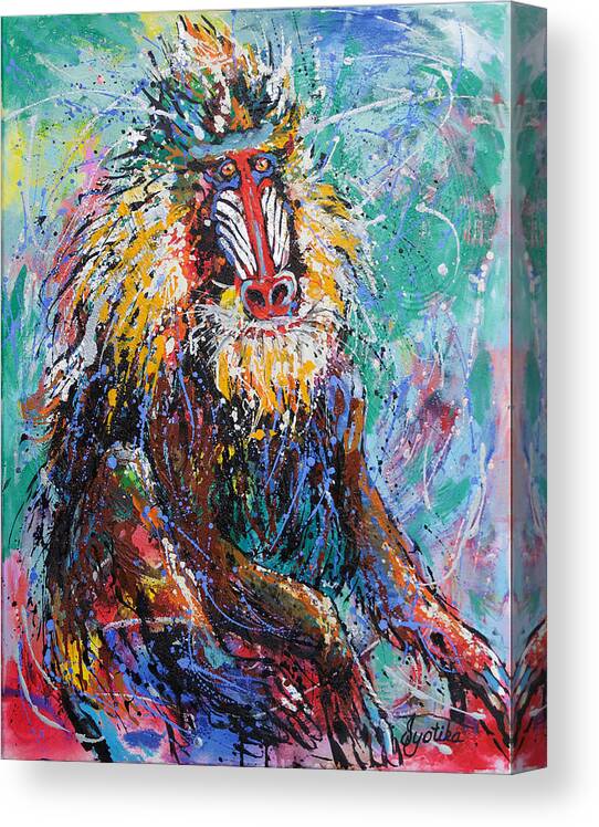 The Mandrill Canvas Print featuring the painting Mandrill Baboon by Jyotika Shroff