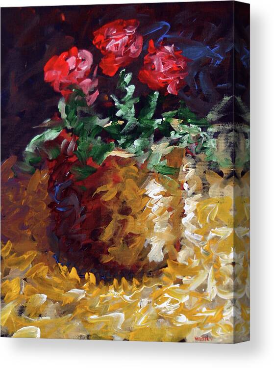 Abstract Canvas Print featuring the painting Mark Webster - Abstract Electric Roses Acrylic Still Life Painting by Mark Webster