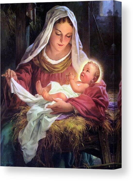 Mary Canvas Print featuring the painting Mary and Baby Jesus by Unknown Artist