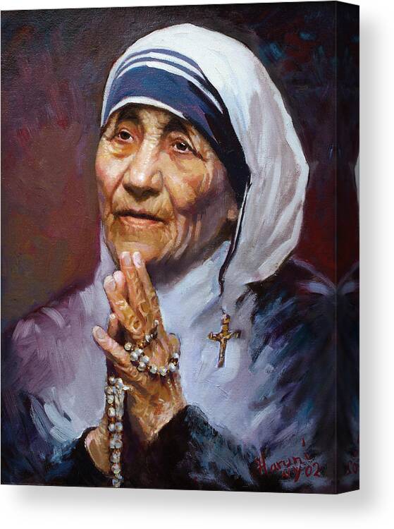 Mother Teresa Artwork Canvas Print featuring the painting Mother Teresa by Ylli Haruni