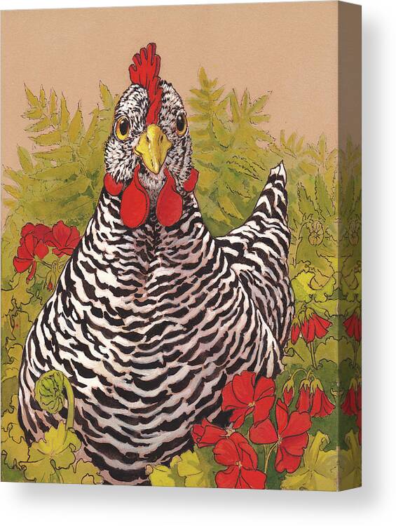 Chicken Canvas Print featuring the painting Matilda in the Geraniums by Tracie Thompson