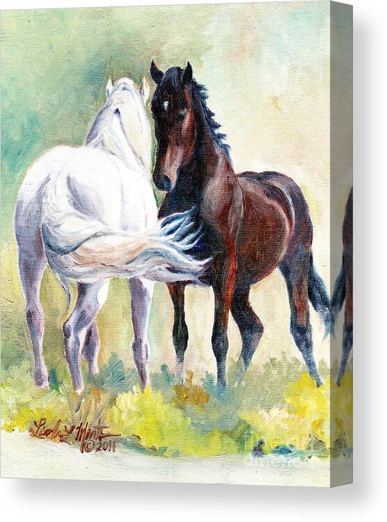 Stallions Canvas Print featuring the painting Meet and Greet by Linda L Martin