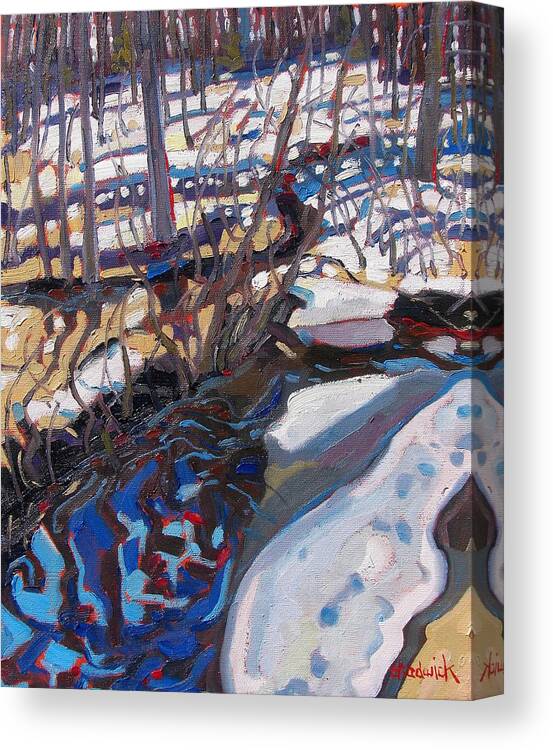 Spring Canvas Print featuring the painting Melt Water and Ice at the Forest Edge by Phil Chadwick